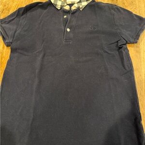 Burberry Navy Polo Shirt with Nova Check Collar